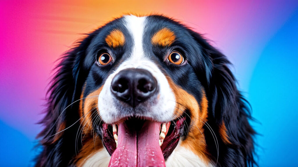 instagram profile picture dog with tongue lolling out in a humorous expression eyes wide and amusi Design a funny pfp for Instagram with a dog making a silly face with its tongue out.