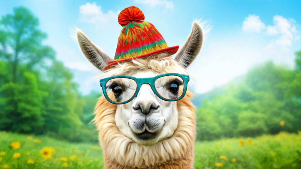 instagram profile picture of a llama wearing an eccentric hat donning stylish glasses positioned a Illustrate a funny pfp for Instagram showing a llama with a quirky hat and glasses